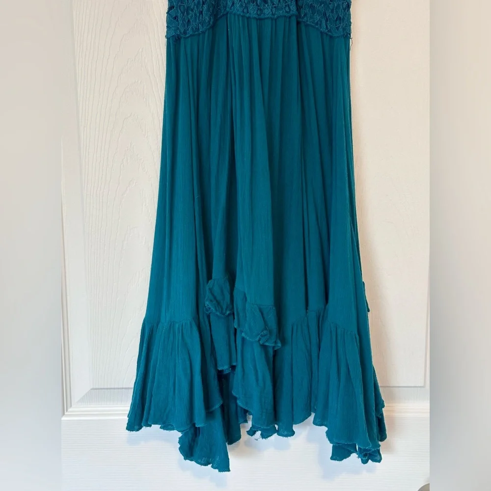 Free People Adella Teal  Crochet Boho Ruffle dress - Picture 3 of 7